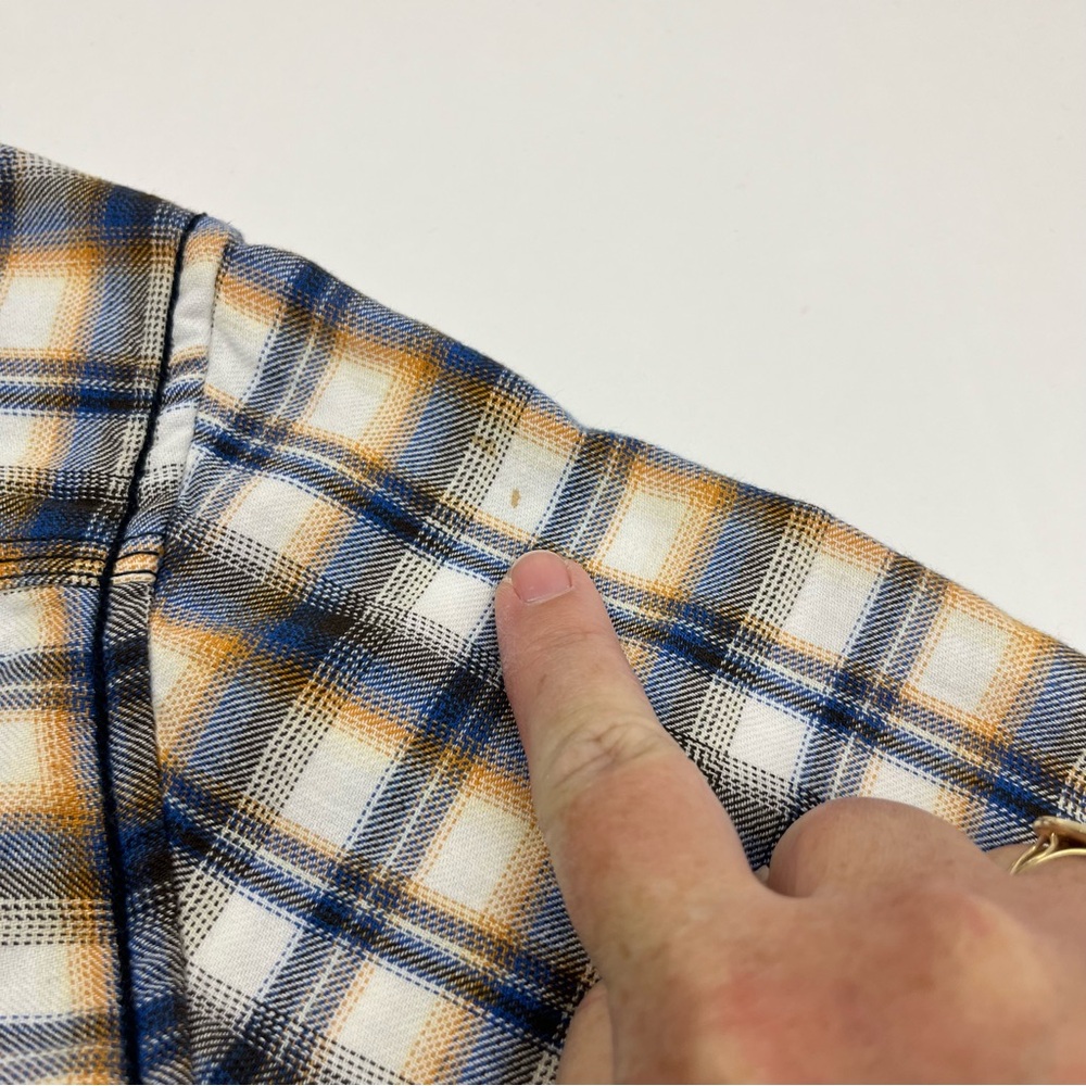 32 Bar Blues Mens Blue Yellow‎ Black White Plaid Long Sleeve Shirt Large *FLAWED - Picture 8 of 14